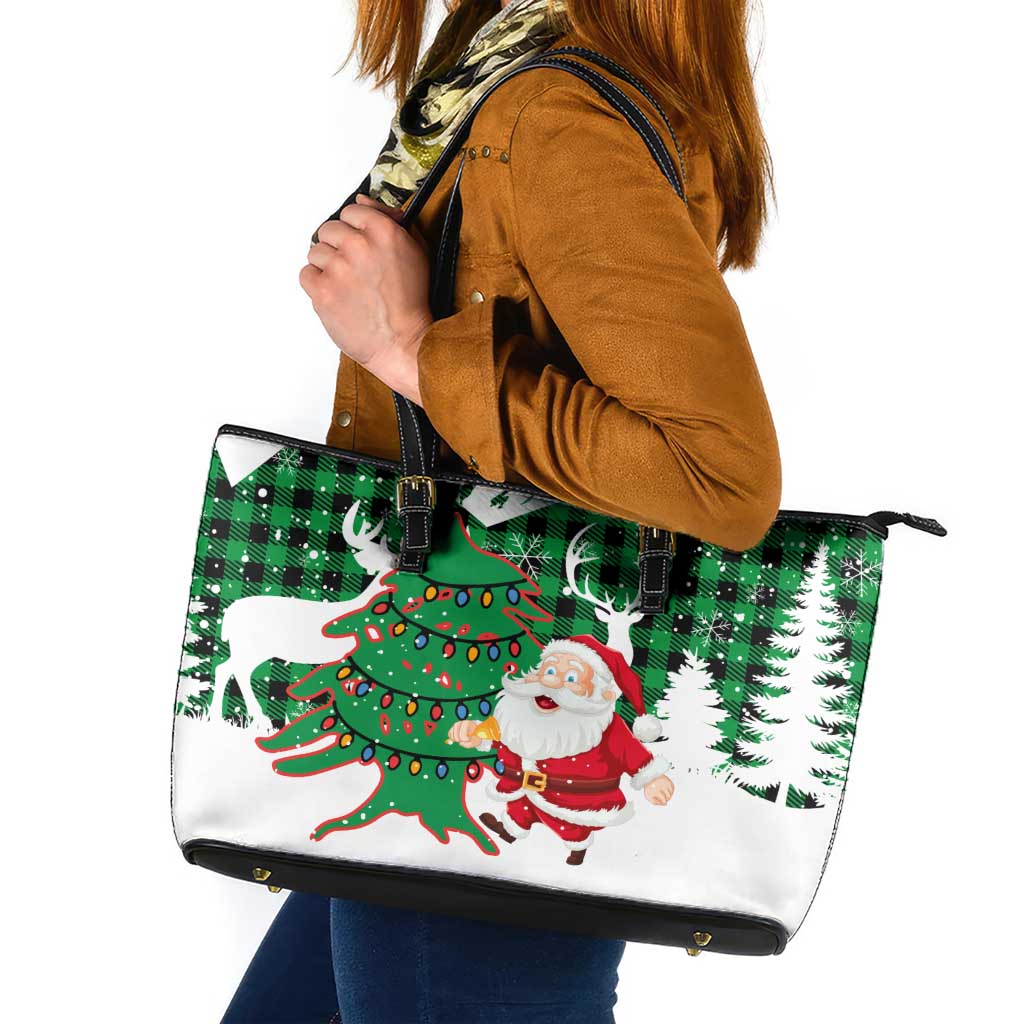 Lebanon Christmas Leather Tote Bag with Santa Claus Reindeer Trees and Festive Knit Pattern - Wonder Print Shop