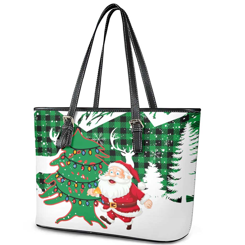 Lebanon Christmas Leather Tote Bag with Santa Claus Reindeer Trees and Festive Knit Pattern - Wonder Print Shop