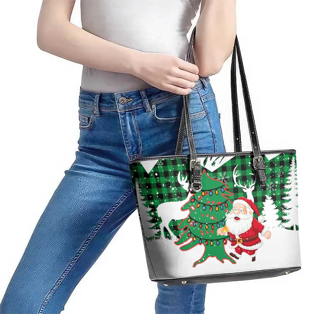 Lebanon Christmas Leather Tote Bag with Santa Claus Reindeer Trees and Festive Knit Pattern - Wonder Print Shop