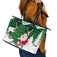 Lebanon Christmas Leather Tote Bag with Santa Claus Reindeer Trees and Festive Knit Pattern - Wonder Print Shop