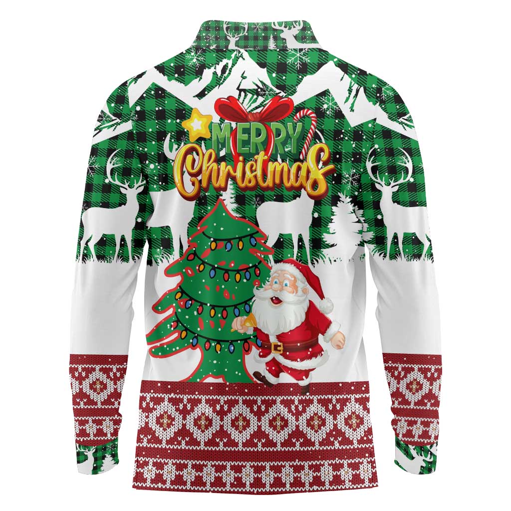 Lebanon Christmas Long Sleeve Polo Shirt with Santa Claus Reindeer Trees and Festive Knit Pattern - Wonder Print Shop