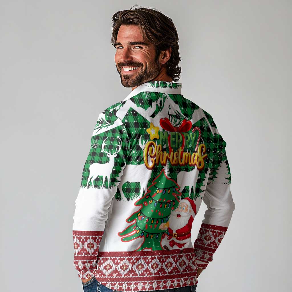 Lebanon Christmas Long Sleeve Polo Shirt with Santa Claus Reindeer Trees and Festive Knit Pattern - Wonder Print Shop