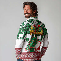 Lebanon Christmas Long Sleeve Polo Shirt with Santa Claus Reindeer Trees and Festive Knit Pattern - Wonder Print Shop