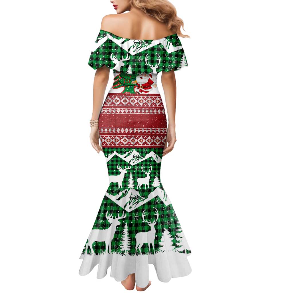 Lebanon Christmas Mermaid Dress with Santa Claus Reindeer Trees and Festive Knit Pattern - Wonder Print Shop