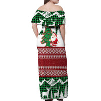 Lebanon Christmas Off Shoulder Maxi Dress with Santa Claus Reindeer Trees and Festive Knit Pattern - Wonder Print Shop