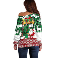 Lebanon Christmas Off Shoulder Sweater with Santa Claus Reindeer Trees and Festive Knit Pattern - Wonder Print Shop