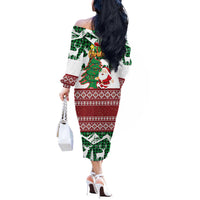 Lebanon Christmas Off The Shoulder Long Sleeve Dress with Santa Claus Reindeer Trees and Festive Knit Pattern - Wonder Print Shop