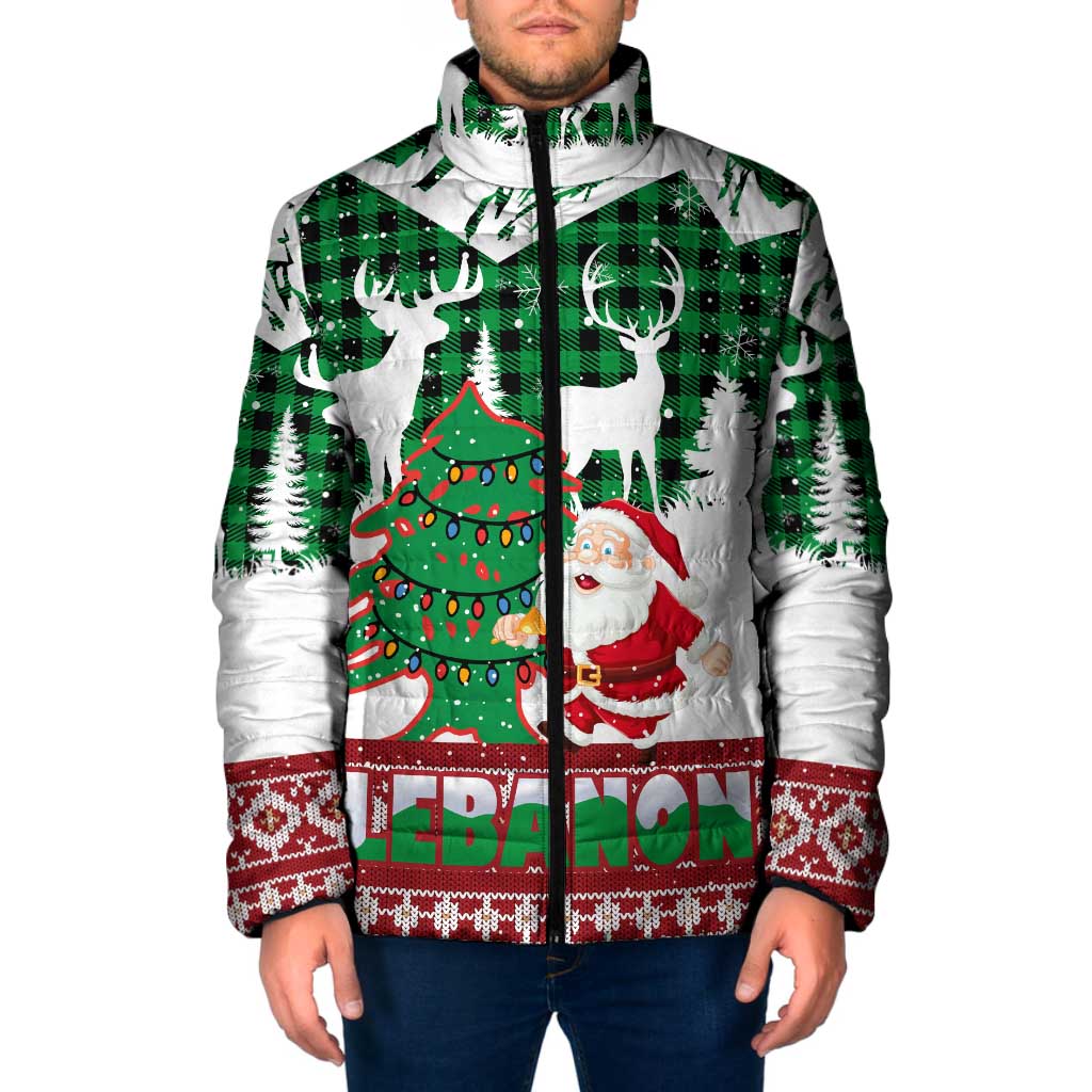 Lebanon Christmas Padded Jacket with Santa Claus Reindeer Trees and Festive Knit Pattern - Wonder Print Shop
