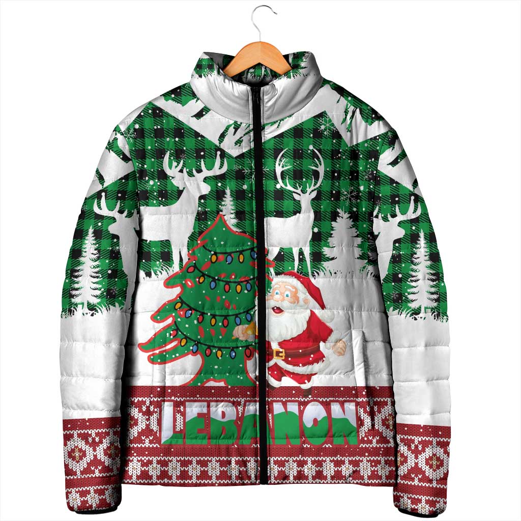 Lebanon Christmas Padded Jacket with Santa Claus Reindeer Trees and Festive Knit Pattern - Wonder Print Shop