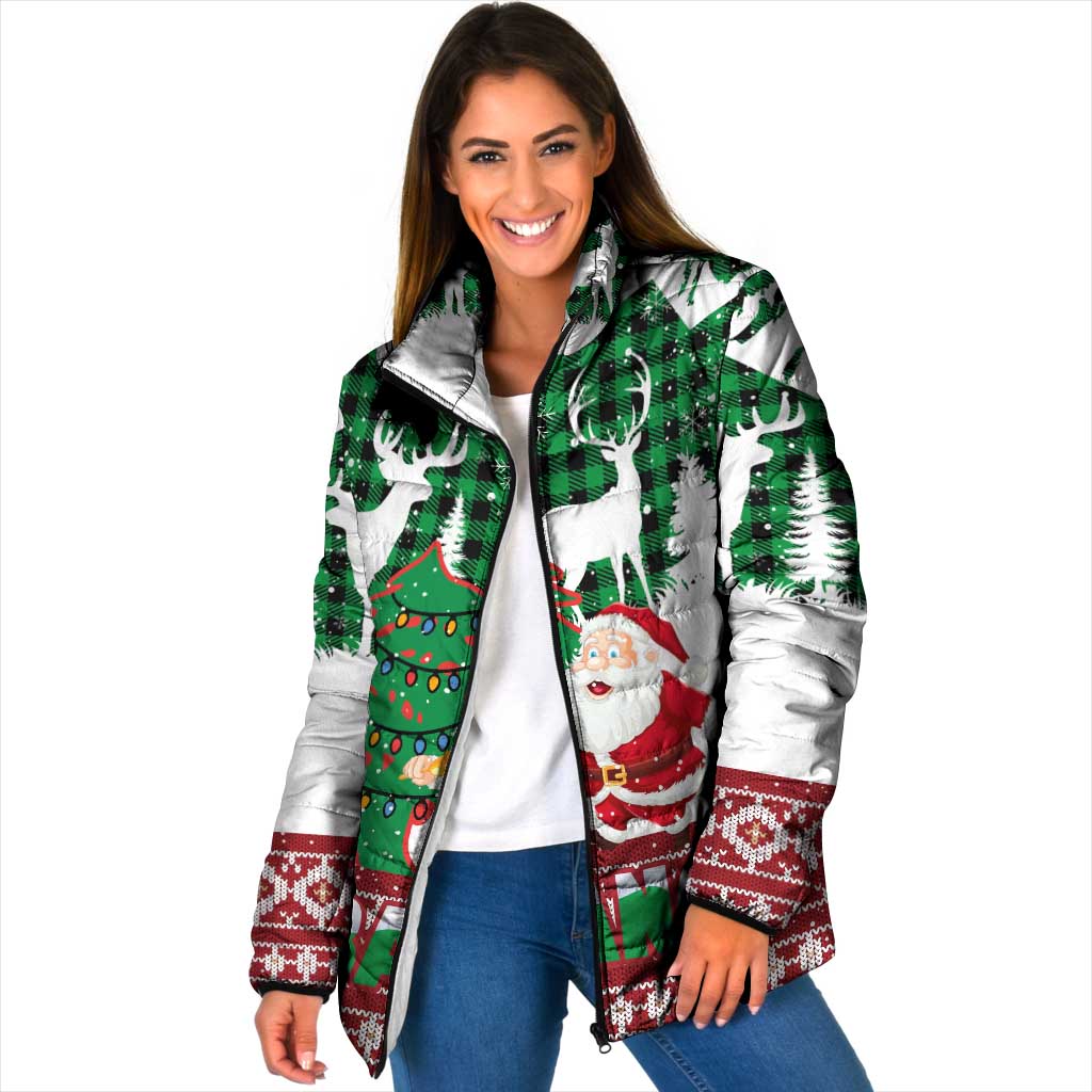 Lebanon Christmas Padded Jacket with Santa Claus Reindeer Trees and Festive Knit Pattern - Wonder Print Shop