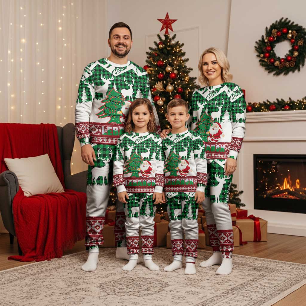 Lebanon Christmas Pajama Set with Santa Claus Reindeer Trees and Festive Knit Pattern - Wonder Print Shop