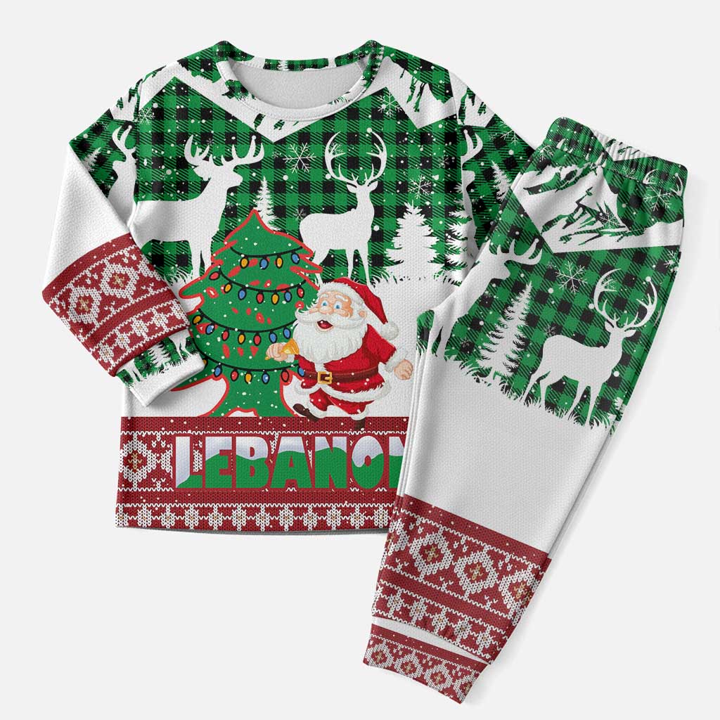 Lebanon Christmas Pajama Set with Santa Claus Reindeer Trees and Festive Knit Pattern - Wonder Print Shop
