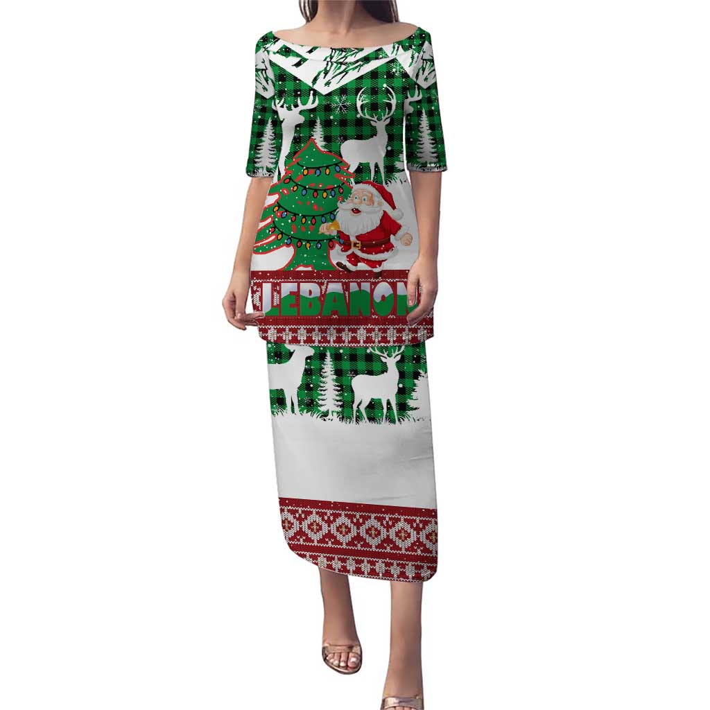 Lebanon Christmas Puletasi with Santa Claus Reindeer Trees and Festive Knit Pattern - Wonder Print Shop