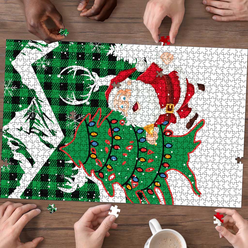 Lebanon Christmas Puzzle with Santa Claus Reindeer Trees and Festive Knit Pattern - Wonder Print Shop