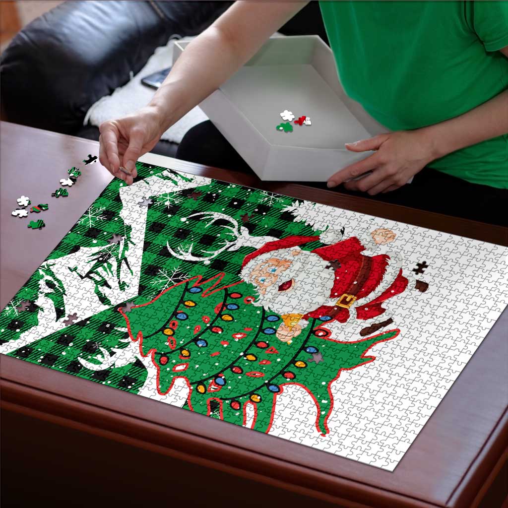Lebanon Christmas Puzzle with Santa Claus Reindeer Trees and Festive Knit Pattern - Wonder Print Shop