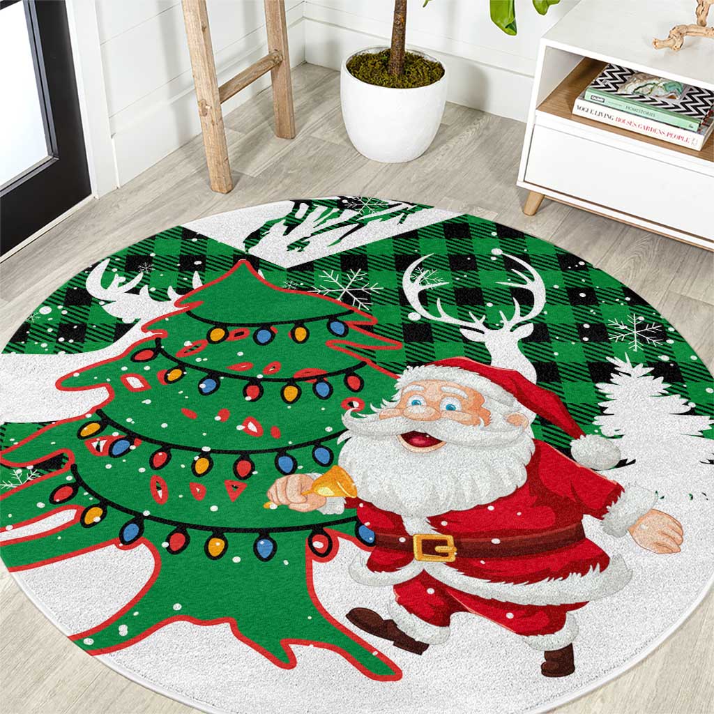 Lebanon Christmas Round Carpet with Santa Claus Reindeer Trees and Festive Knit Pattern - Wonder Print Shop