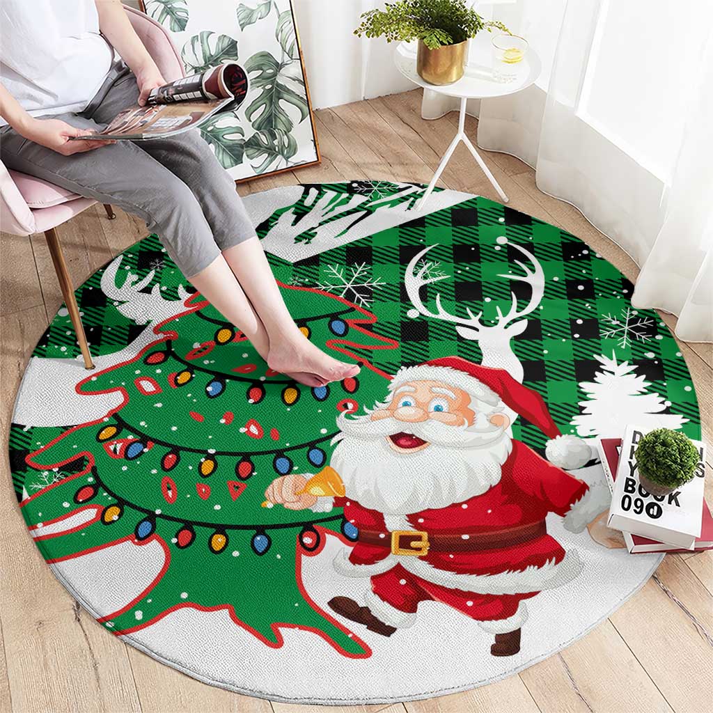 Lebanon Christmas Round Carpet with Santa Claus Reindeer Trees and Festive Knit Pattern - Wonder Print Shop