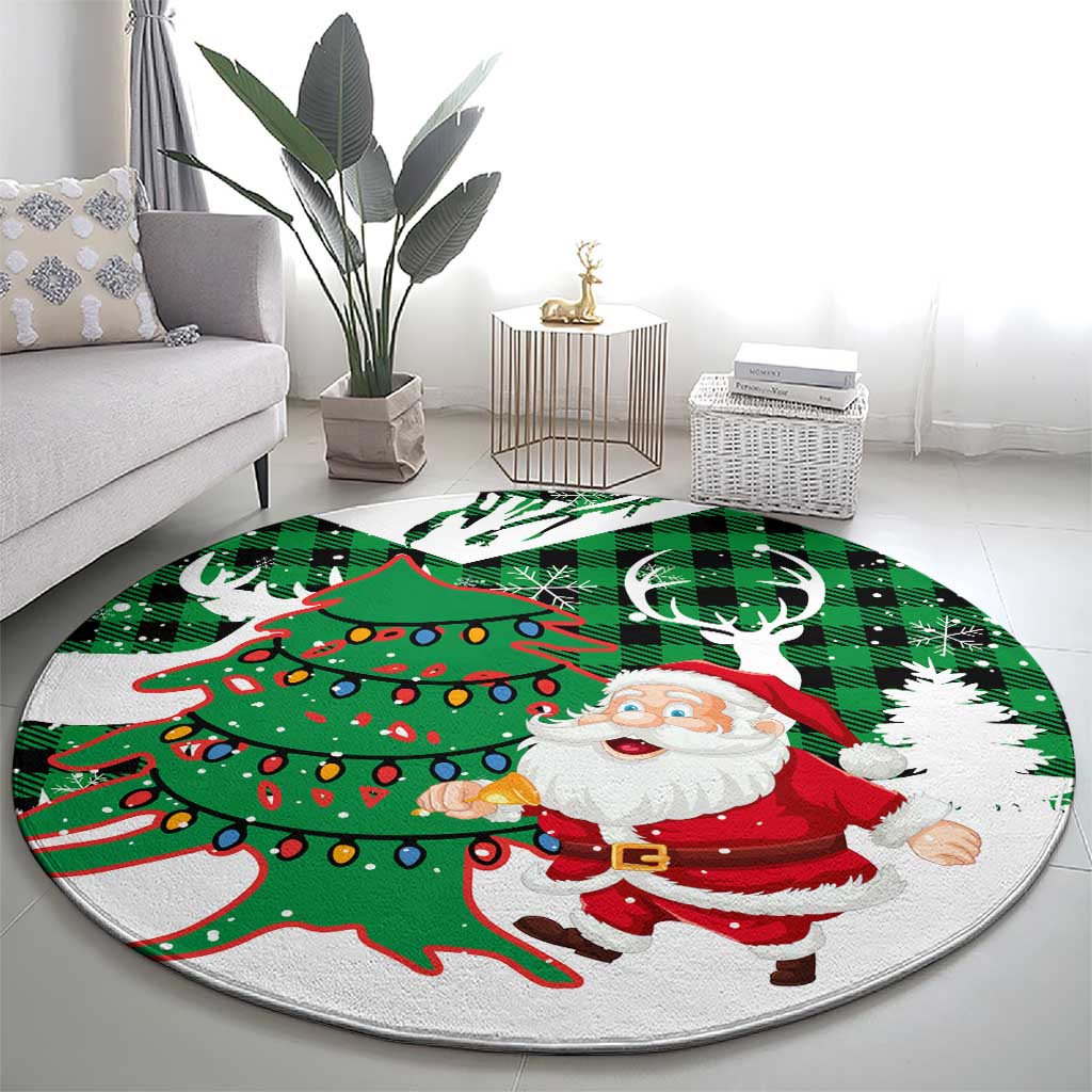 Lebanon Christmas Round Carpet with Santa Claus Reindeer Trees and Festive Knit Pattern - Wonder Print Shop