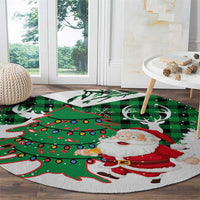 Lebanon Christmas Round Carpet with Santa Claus Reindeer Trees and Festive Knit Pattern - Wonder Print Shop