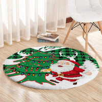 Lebanon Christmas Round Carpet with Santa Claus Reindeer Trees and Festive Knit Pattern - Wonder Print Shop