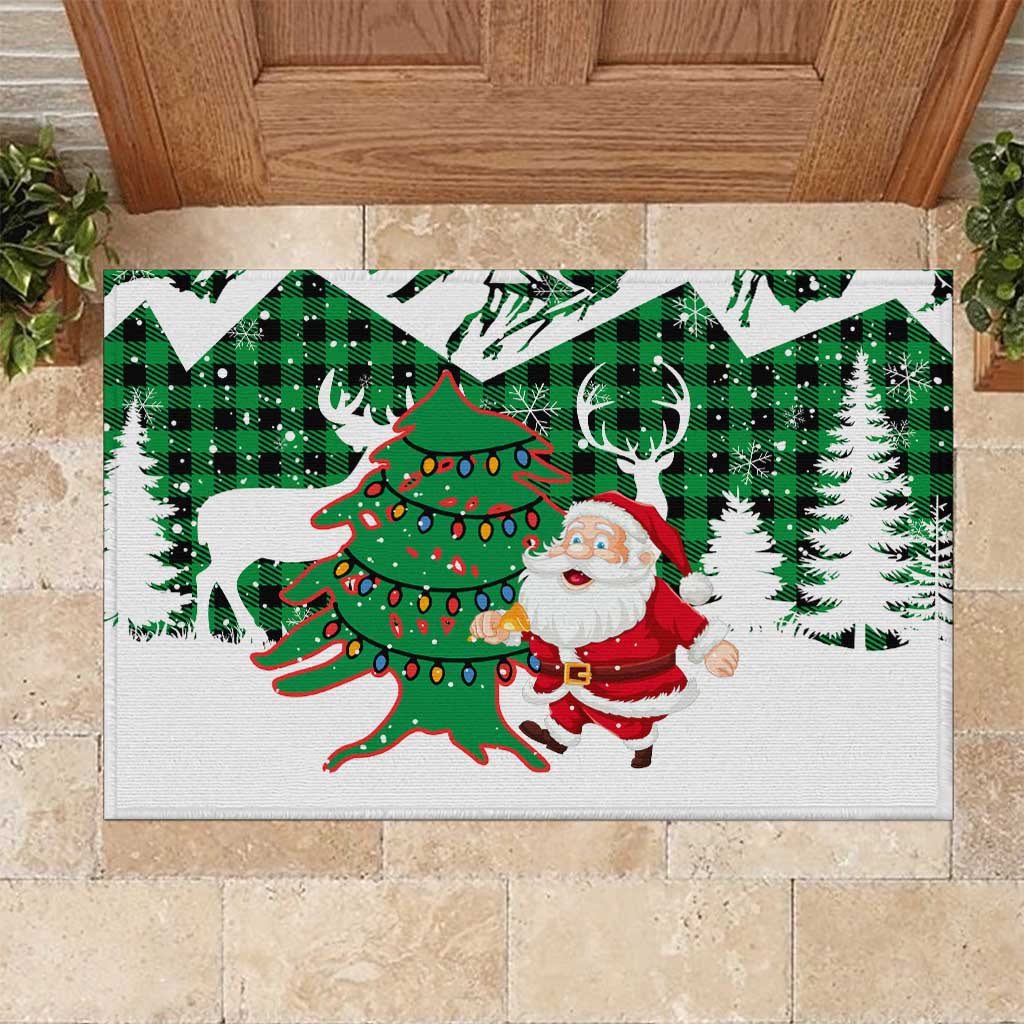 Lebanon Christmas Rubber Doormat with Santa Claus Reindeer Trees and Festive Knit Pattern - Wonder Print Shop