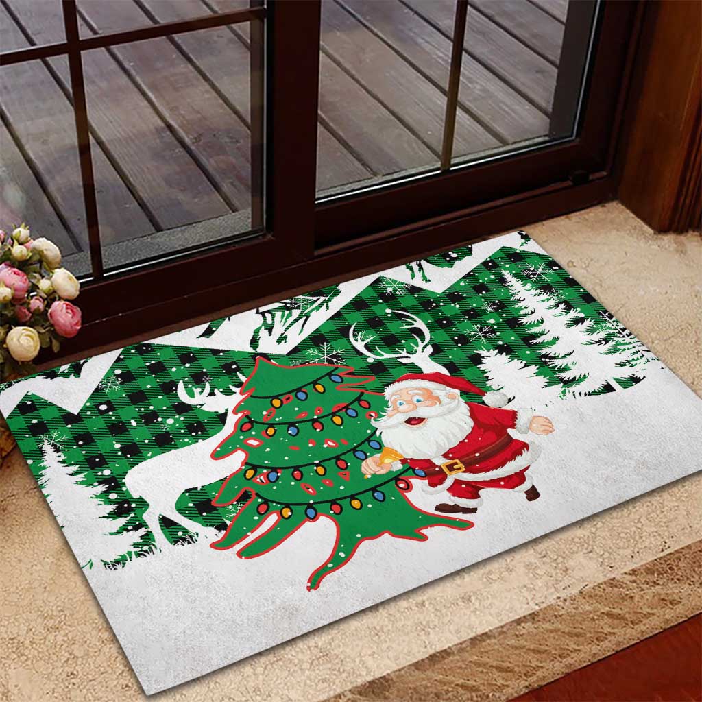 Lebanon Christmas Rubber Doormat with Santa Claus Reindeer Trees and Festive Knit Pattern - Wonder Print Shop