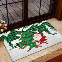 Lebanon Christmas Rubber Doormat with Santa Claus Reindeer Trees and Festive Knit Pattern - Wonder Print Shop