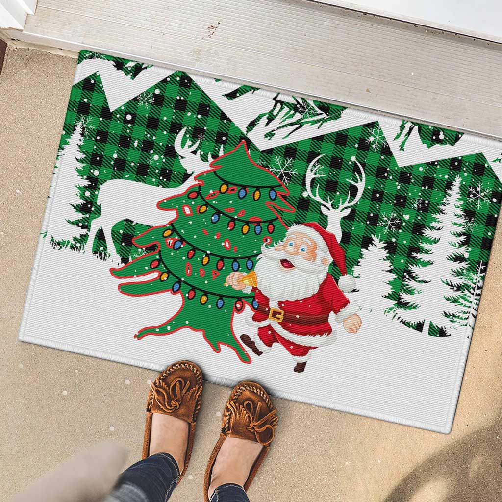 Lebanon Christmas Rubber Doormat with Santa Claus Reindeer Trees and Festive Knit Pattern - Wonder Print Shop