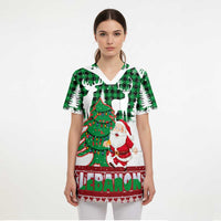 Lebanon Christmas Scrub Top with Santa Claus Reindeer Trees and Festive Knit Pattern - Wonder Print Shop