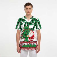 Lebanon Christmas Scrub Top with Santa Claus Reindeer Trees and Festive Knit Pattern - Wonder Print Shop