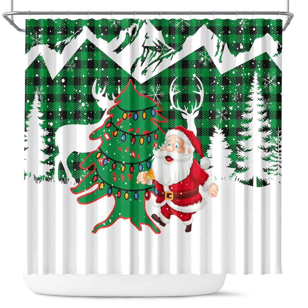 Lebanon Christmas Shower Curtain with Santa Claus Reindeer Trees and Festive Knit Pattern - Wonder Print Shop