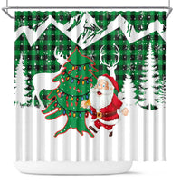 Lebanon Christmas Shower Curtain with Santa Claus Reindeer Trees and Festive Knit Pattern - Wonder Print Shop