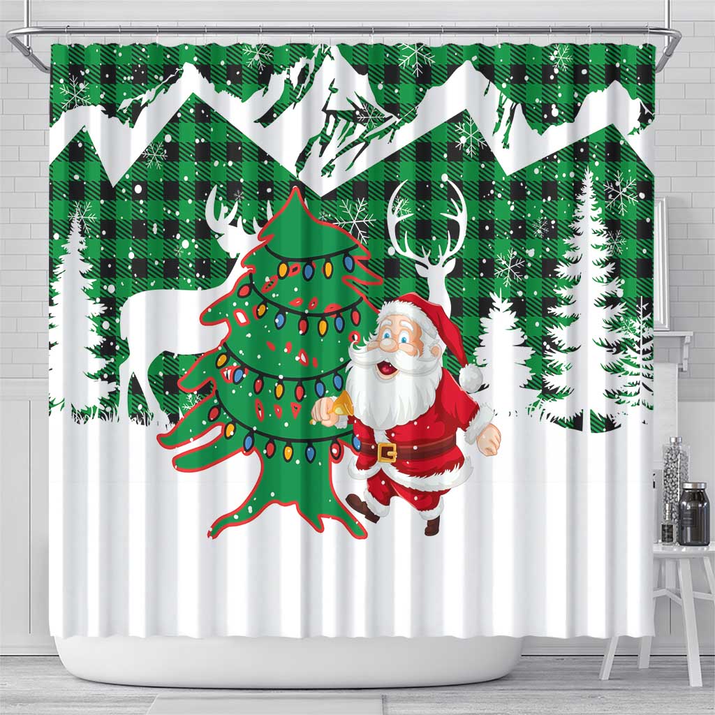 Lebanon Christmas Shower Curtain with Santa Claus Reindeer Trees and Festive Knit Pattern - Wonder Print Shop