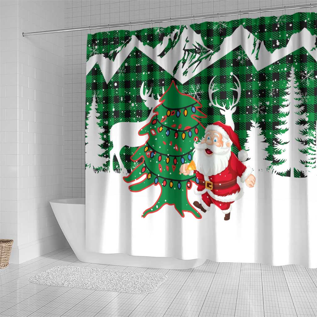 Lebanon Christmas Shower Curtain with Santa Claus Reindeer Trees and Festive Knit Pattern - Wonder Print Shop