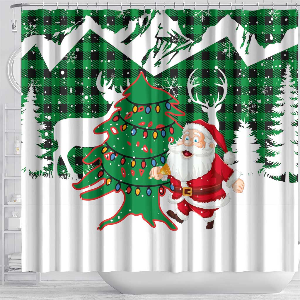 Lebanon Christmas Shower Curtain with Santa Claus Reindeer Trees and Festive Knit Pattern - Wonder Print Shop