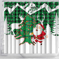 Lebanon Christmas Shower Curtain with Santa Claus Reindeer Trees and Festive Knit Pattern - Wonder Print Shop