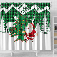 Lebanon Christmas Shower Curtain with Santa Claus Reindeer Trees and Festive Knit Pattern - Wonder Print Shop