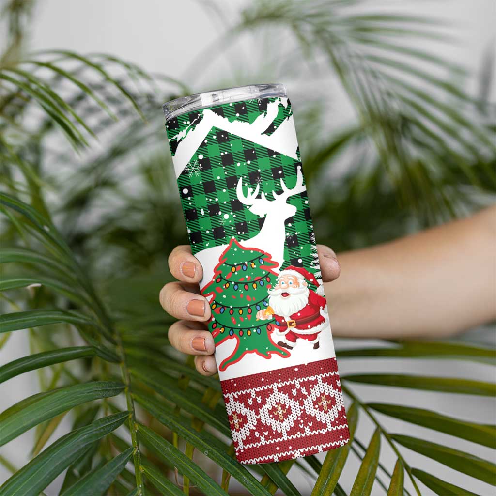 Lebanon Christmas Skinny Tumbler with Santa Claus Reindeer Trees and Festive Knit Pattern - Wonder Print Shop