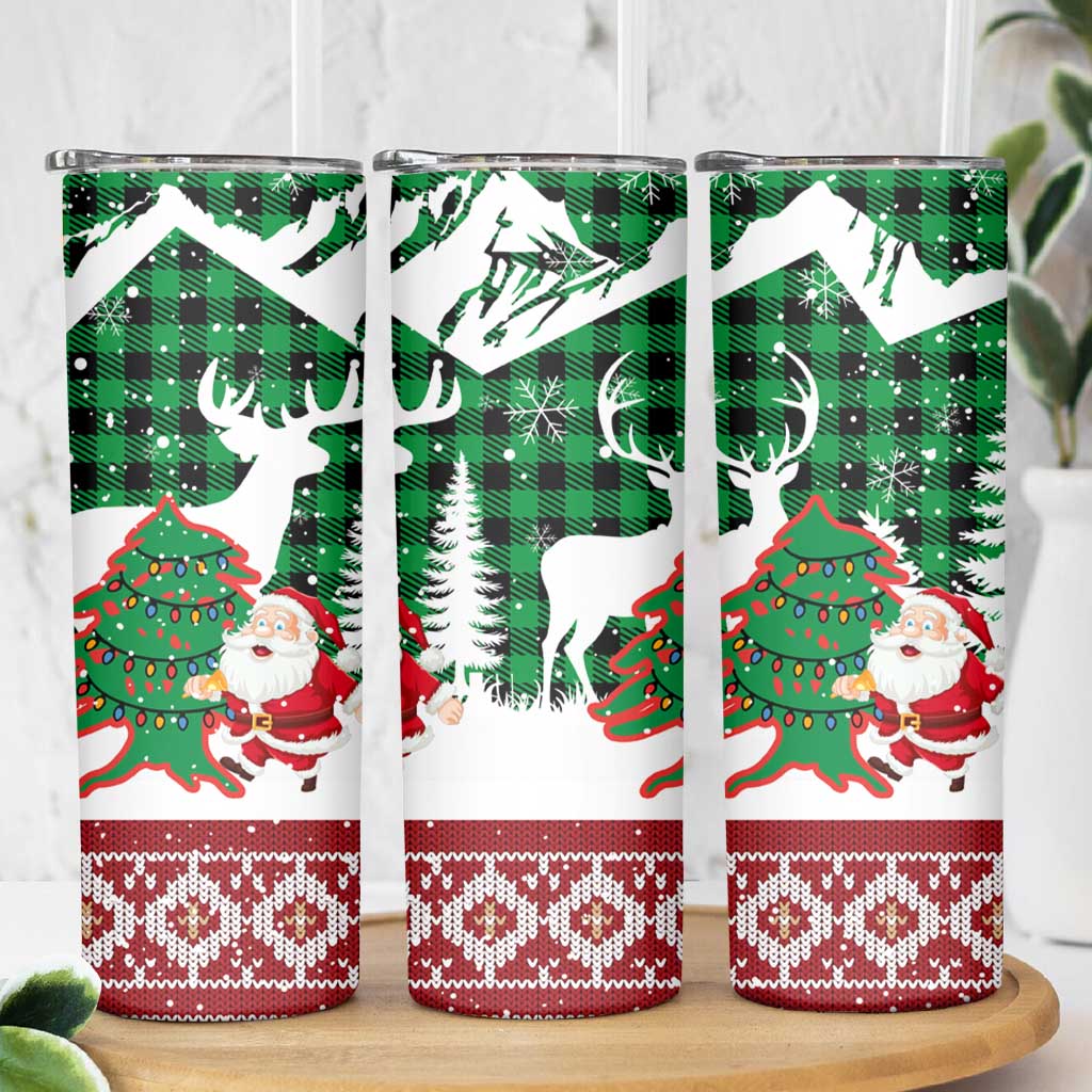 Lebanon Christmas Skinny Tumbler with Santa Claus Reindeer Trees and Festive Knit Pattern - Wonder Print Shop