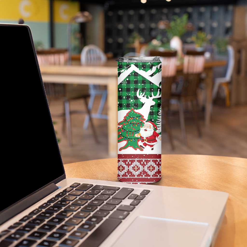 Lebanon Christmas Skinny Tumbler with Santa Claus Reindeer Trees and Festive Knit Pattern - Wonder Print Shop