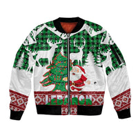 Lebanon Christmas Sleeve Zip Bomber Jacket with Santa Claus Reindeer Trees and Festive Knit Pattern - Wonder Print Shop