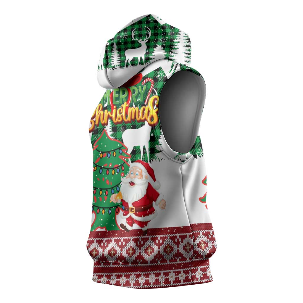 Lebanon Christmas Sleeveless Hoodie with Santa Claus Reindeer Trees and Festive Knit Pattern - Wonder Print Shop