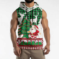 Lebanon Christmas Sleeveless Hoodie with Santa Claus Reindeer Trees and Festive Knit Pattern - Wonder Print Shop