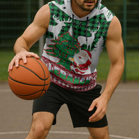 Lebanon Christmas Sleeveless Hoodie with Santa Claus Reindeer Trees and Festive Knit Pattern - Wonder Print Shop
