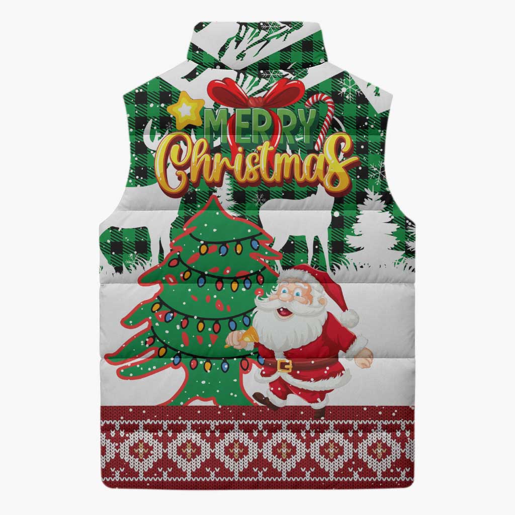 Lebanon Christmas Sleeveless Puffer Jacket with Santa Claus Reindeer Trees and Festive Knit Pattern - Wonder Print Shop