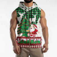 Lebanon Christmas Sleeveless Zip Hoodie with Santa Claus Reindeer Trees and Festive Knit Pattern - Wonder Print Shop