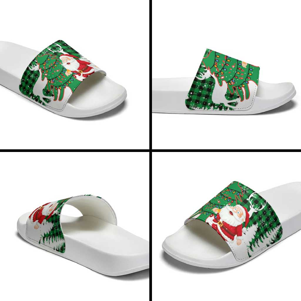 Lebanon Christmas Slide Sandals with Santa Claus Reindeer Trees and Festive Knit Pattern - Wonder Print Shop