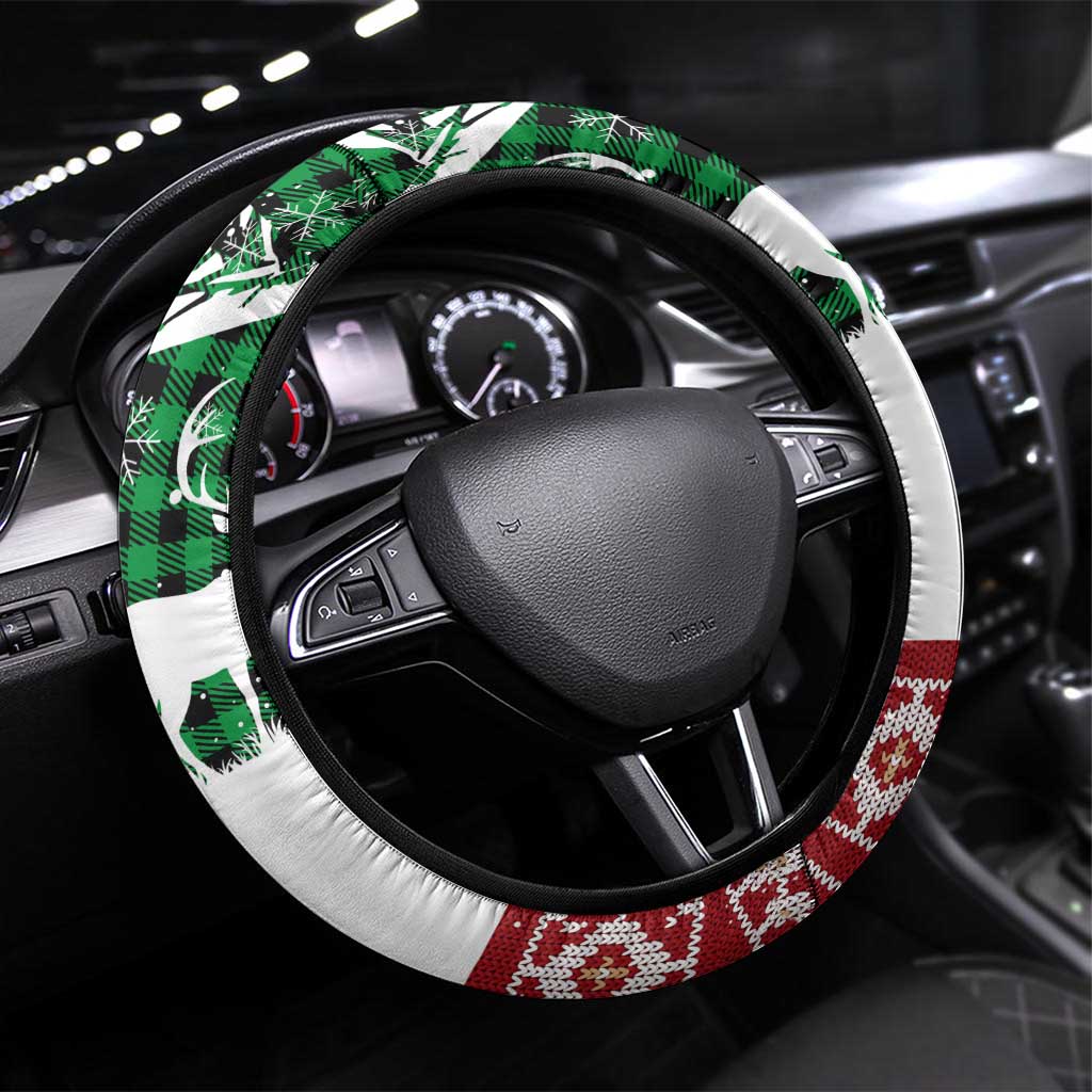 Lebanon Christmas Steering Wheel Cover with Santa Claus Reindeer Trees and Festive Knit Pattern - Wonder Print Shop