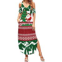 Lebanon Christmas Summer Maxi Dress with Santa Claus Reindeer Trees and Festive Knit Pattern - Wonder Print Shop