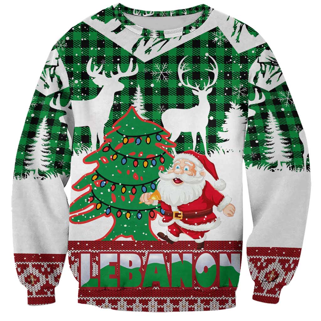 Lebanon Christmas Sweatshirt with Santa Claus Reindeer Trees and Festive Knit Pattern - Wonder Print Shop